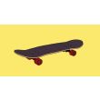 An example of a skateboard with red wheels