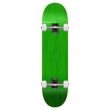 A skateboard with a green deck